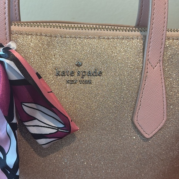 Kate Spade  Glitter satchel  leather gold glitter  pink handles  Sweet  GUC - Picture 3 of 17